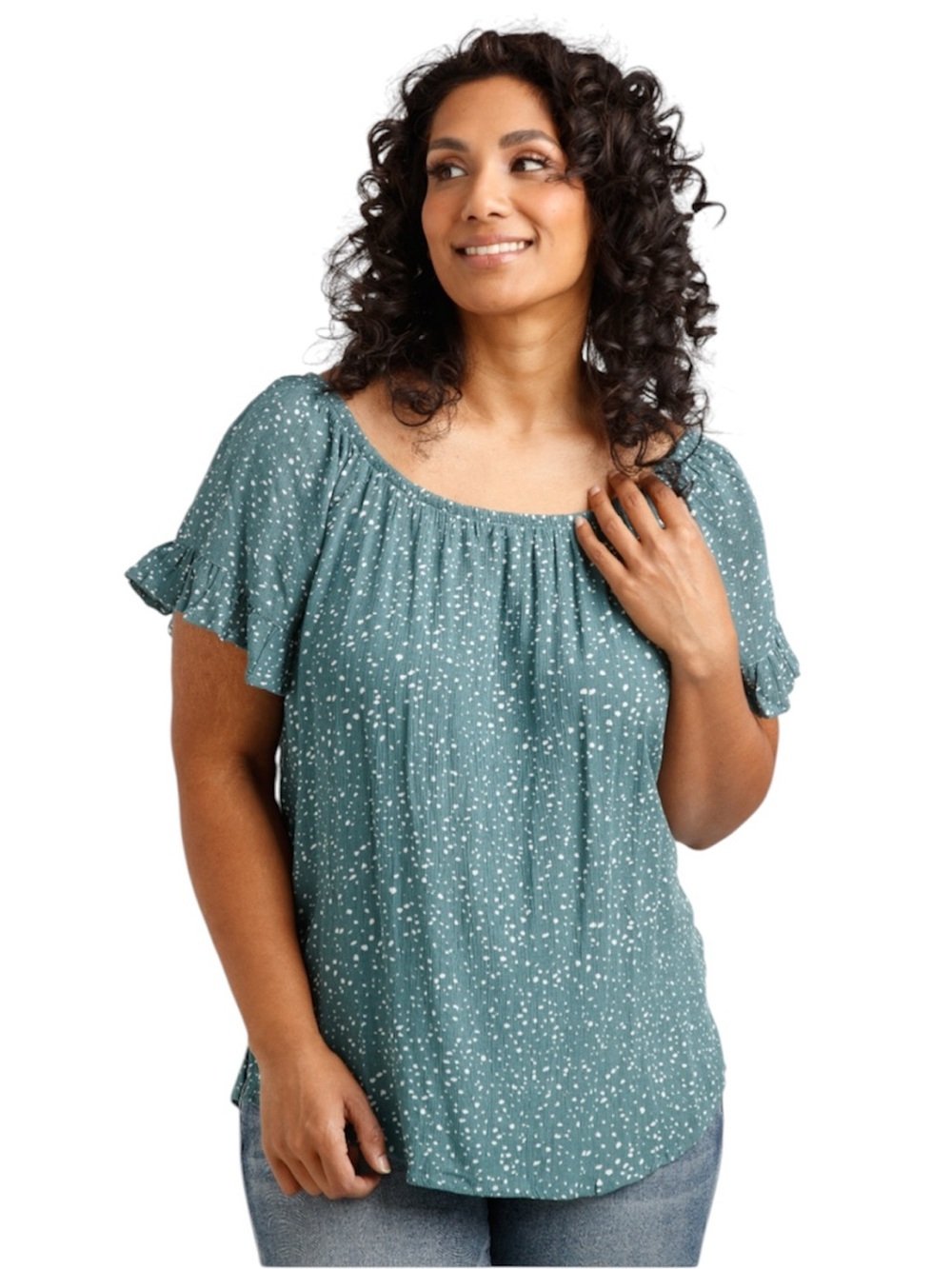 Warehouse One abstract polka dot peasant flutter sleeve top